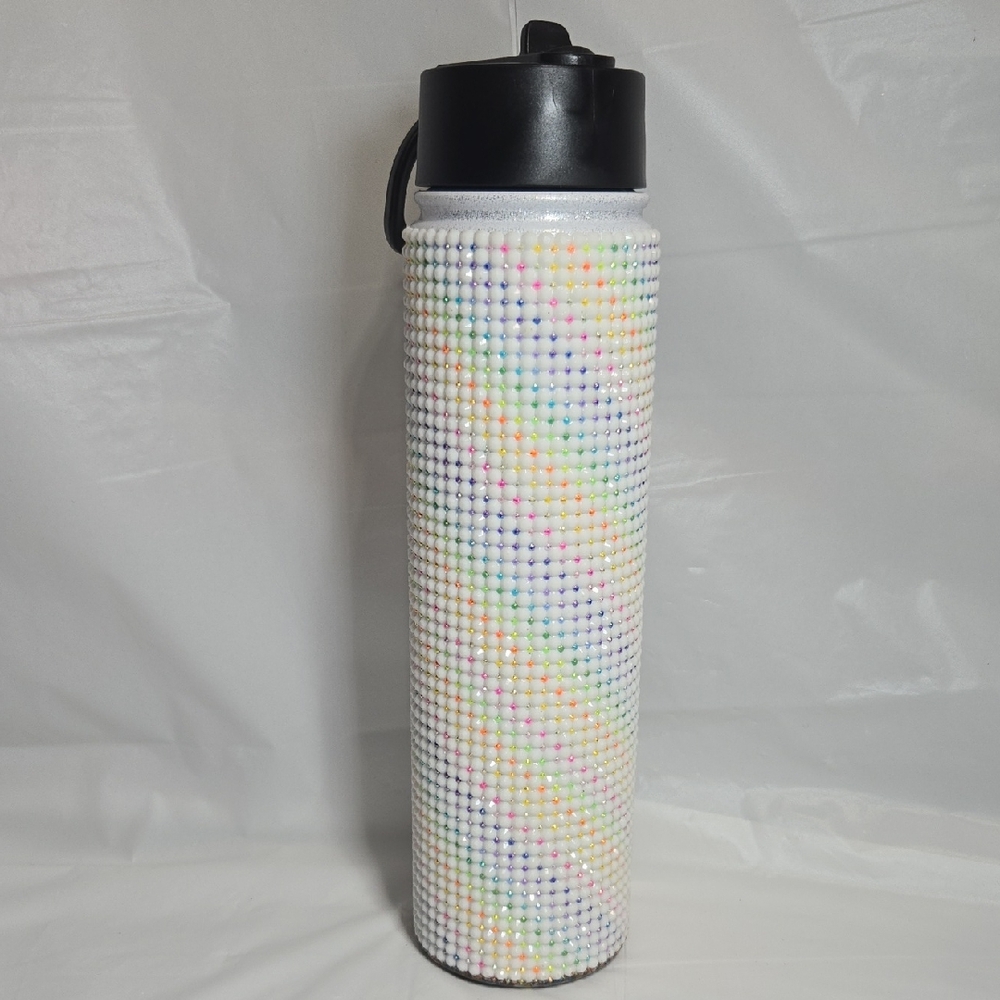 25oz Hand Placed White  Rhinestone Water Bottle